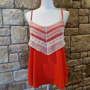 Teal Dove tank cami coral Summer top blouse size medium women's lace bodice